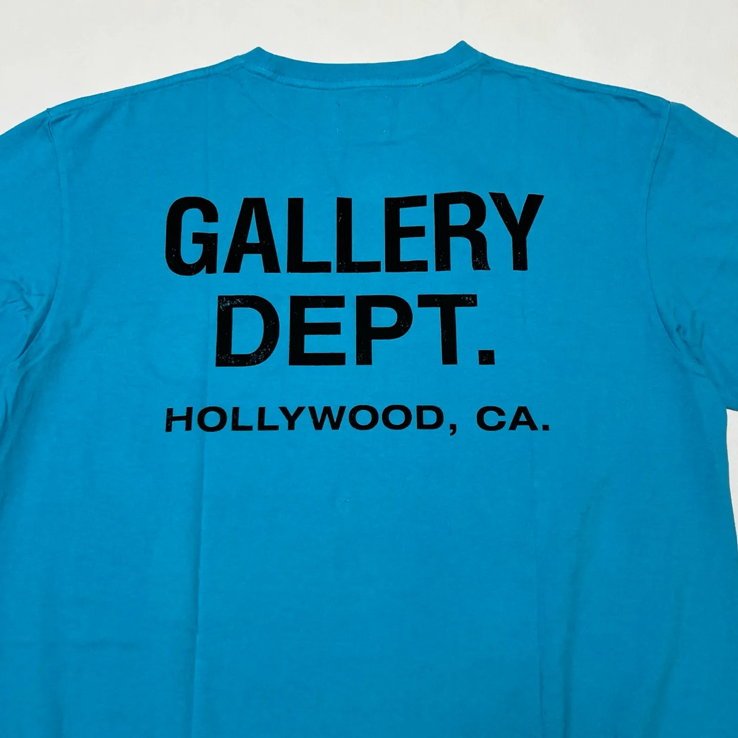 GALLERY DEPT. FRENCH TEE/LIGHT TEAL Lake Blue French Lake Blue S-XL Summer Dopamine Color American Retro Original Same OE Yarn Cone Fabric Garment Dyeing Printing Rewashed Water Distressing Simulates Natural Distressing Effect Correct Accessories Top Purchasing Level